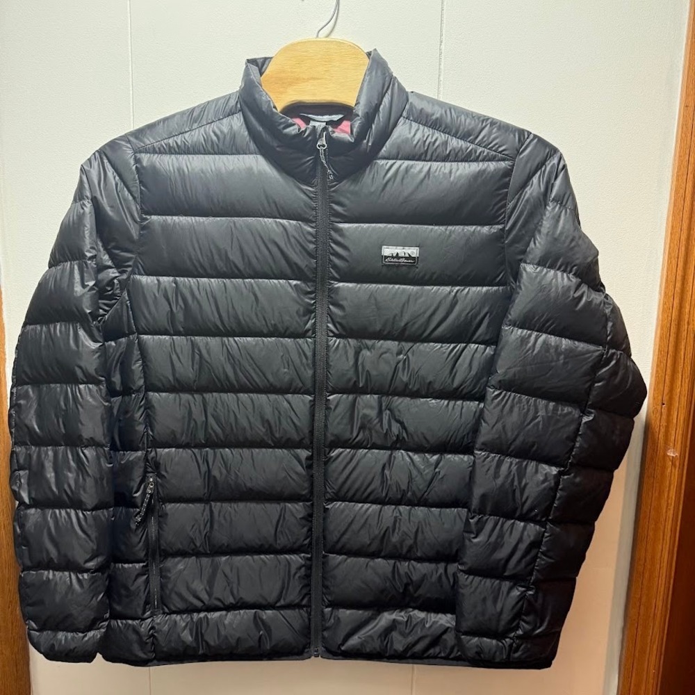Eddie Bauer EB650 Down Puffer Jacket Mens XXL Black Full Zip Quilted Coat